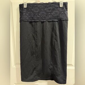 Chic Black Lace Waist Slimming Pencil Skirt Dbl Slit back W15/30 L27